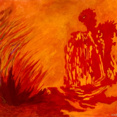 art-peinture- acrylique, abstrait, rouge, orange, feu -Charlotte Morneau