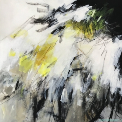 art-peinture- abstraction-tableau-éclats de blanc et de jaune contre le gris-Nathalie Noël