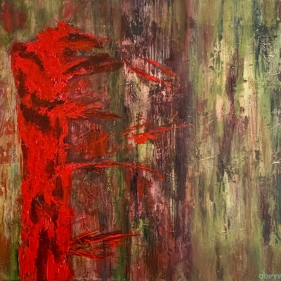 art-peinture- acrylique, abstrait, rouge et vert -Charlotte Morneau