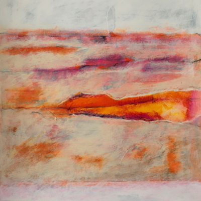 art-peinture- acrylique, paysage abstrait orangé entre ciel et mer, Chantal Prud'homme